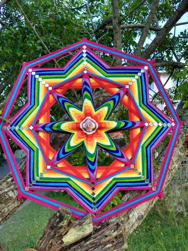 IMG 20190619 073639068 HDR 600x800 - Mandala de lã Chakras 8 pontas 50 cm